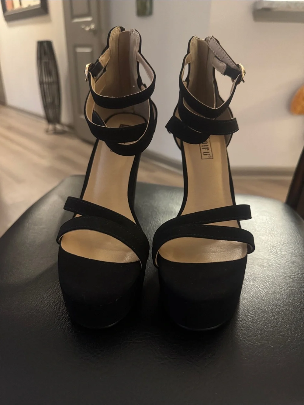 🔥IDIFU Women's Black Platform Chunky High Heels Dress Sandals Open Toe Size 7